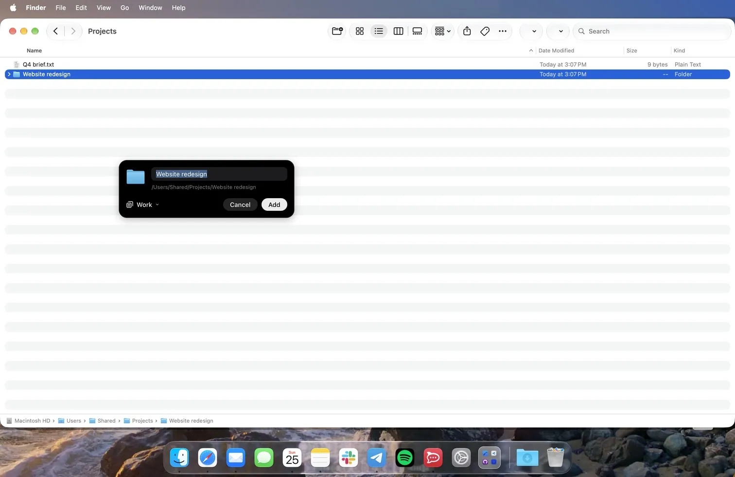 ⌃⌥L über einem im Finder ausgewählten Ordner: Die Karte nimmt den Ordner auf