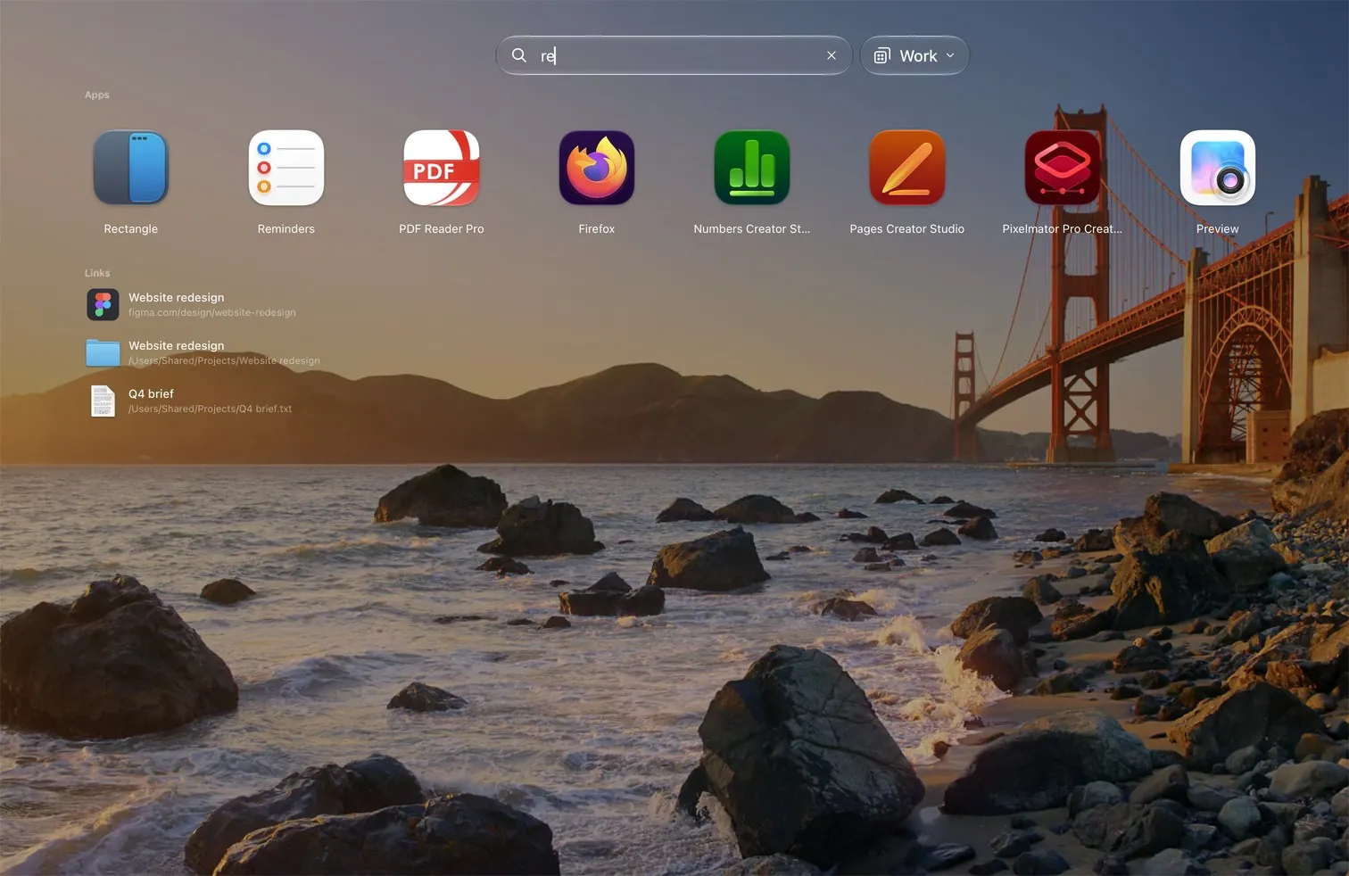 Eine Suche findet Apps und Links