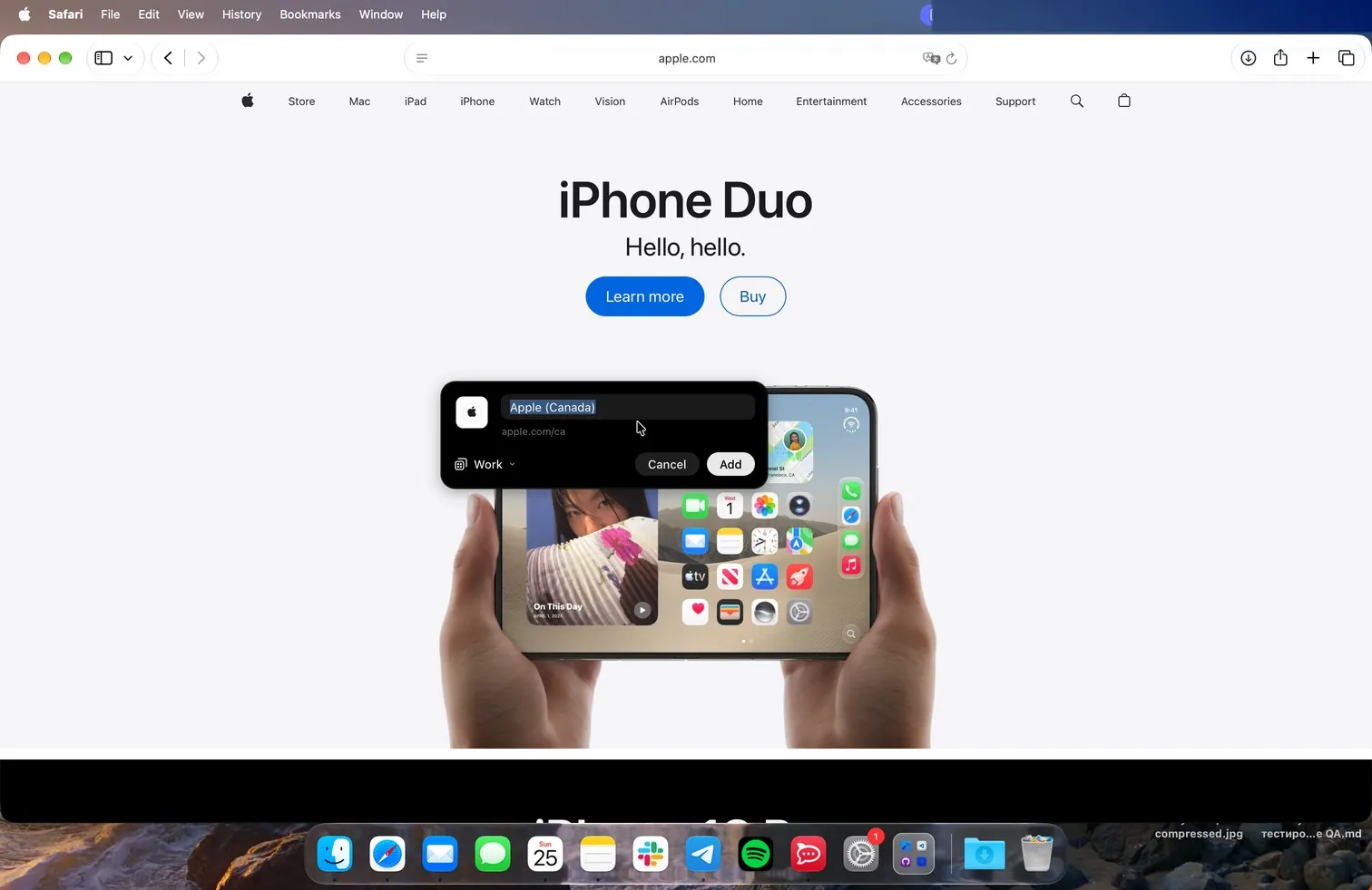 ⌃⌥L über einem ausgewählten Link in Safari: Eine kleine Karte nimmt ihn auf, mit Symbol und Namen